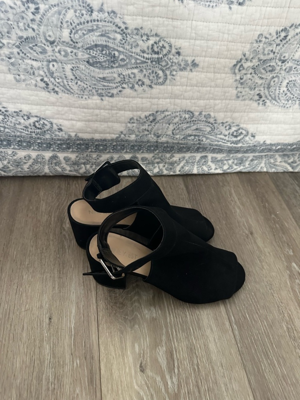 Nine West Women's Suede Ankle Strap Block Heel Sandals